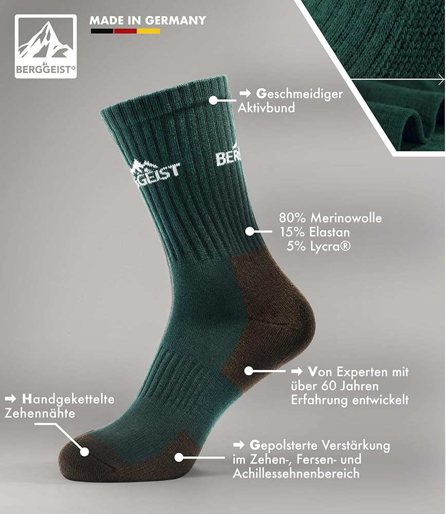 Merino Wandersocken Made in Germany Merinowolle Socks Herren & Frauen Warme Profi Thermo Winter Trekkingsocken Arbeitssocken