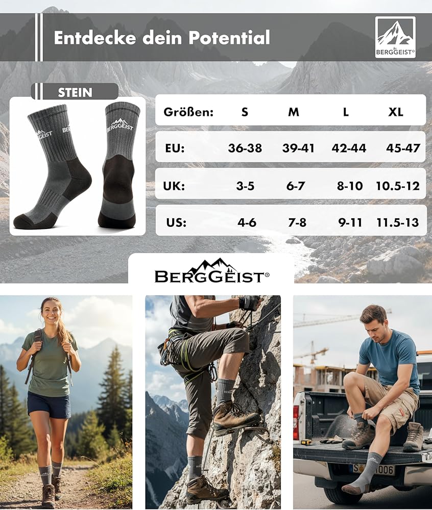Merino Wandersocken Made in Germany Merinowolle Socks Herren & Frauen Warme Profi Thermo Winter Trekkingsocken Arbeitssocken