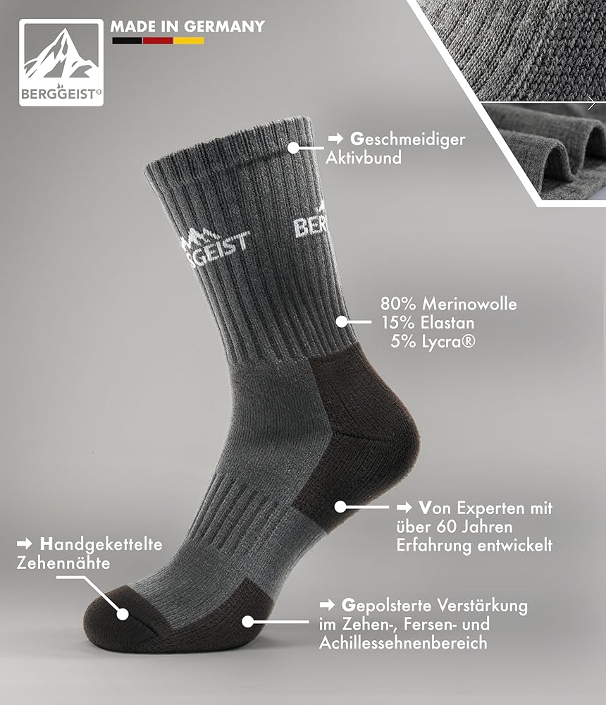Merino Wandersocken Made in Germany Merinowolle Socks Herren & Frauen Warme Profi Thermo Winter Trekkingsocken Arbeitssocken
