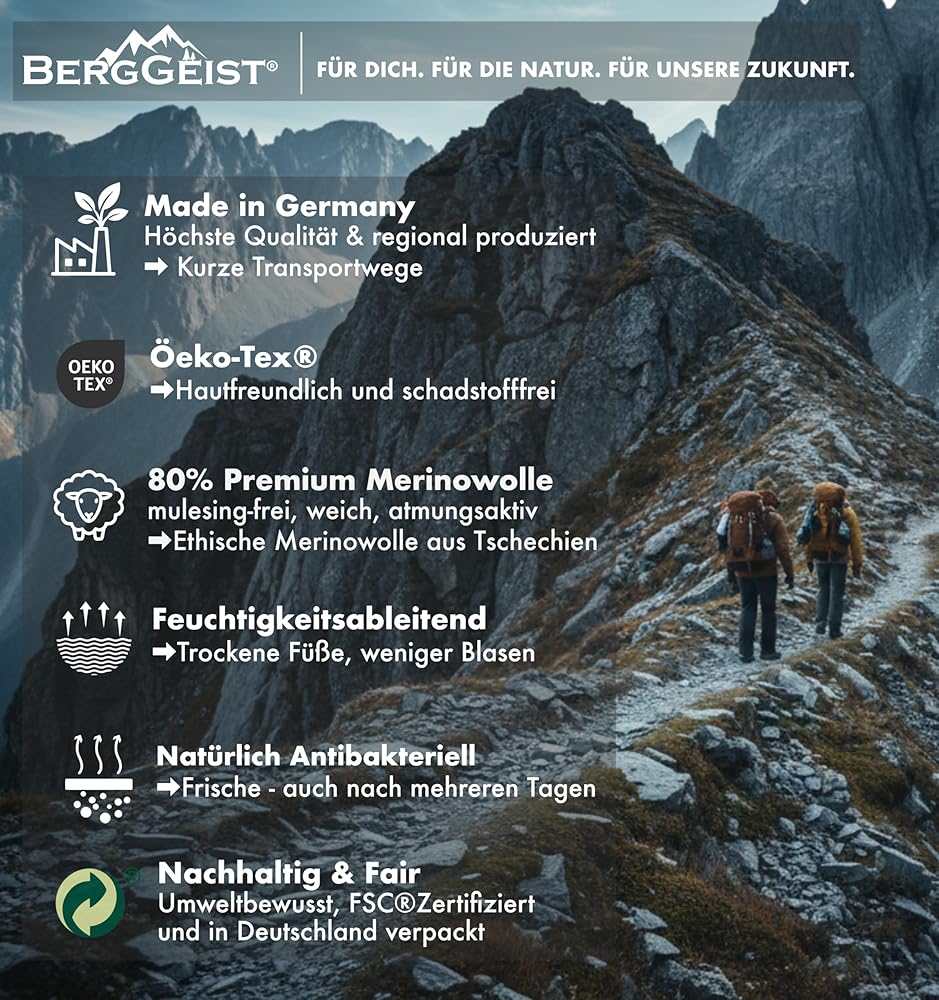 Merino Wandersocken Made in Germany Merinowolle Socks Herren & Frauen Warme Profi Thermo Winter Trekkingsocken Arbeitssocken